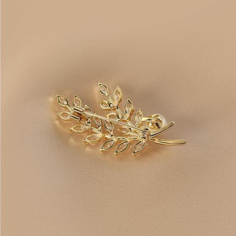 Pearl Diamond Wheat Ear Leaf Brooch Light Luxury High-end Corsage Anti-light Exquisite Suit Sweater Accessories Women