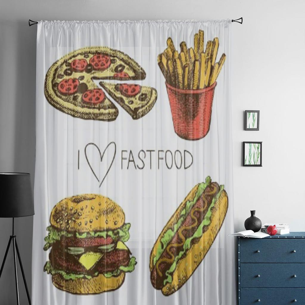 Food Hand Drawn Sheer Curtains For Bedroom Living Room Tulle Curtains For Kitchen Window Voile Curtains