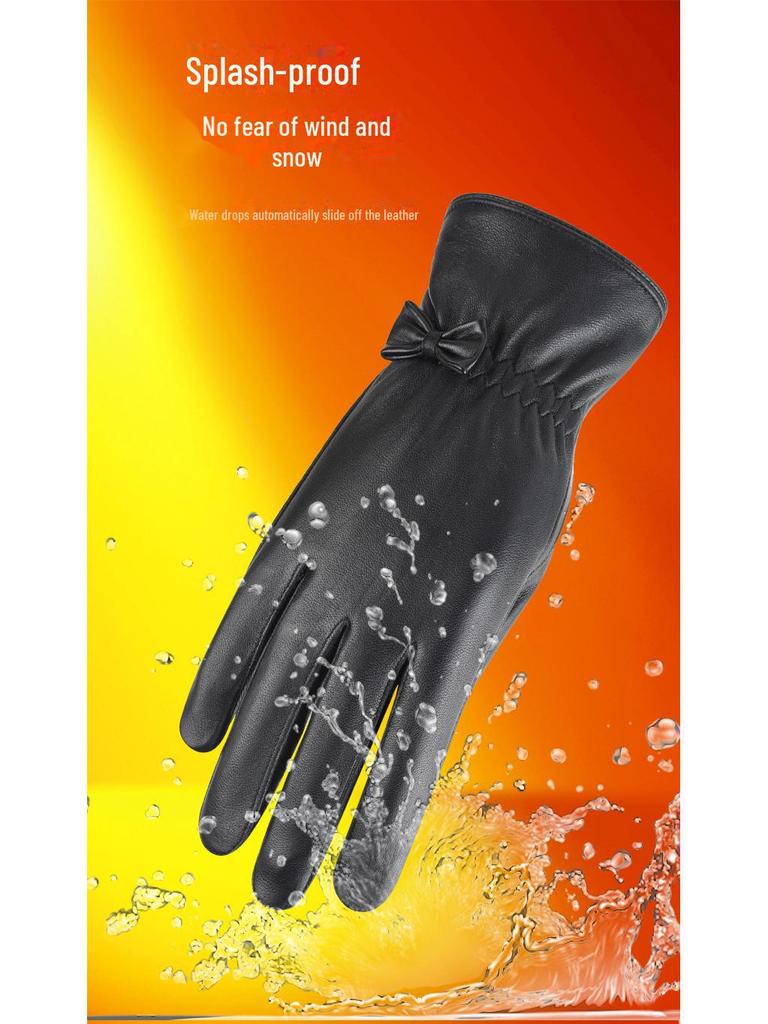 Women's Sheepskin Touch Screen Leather Gloves with Velvet – Perfect Gift