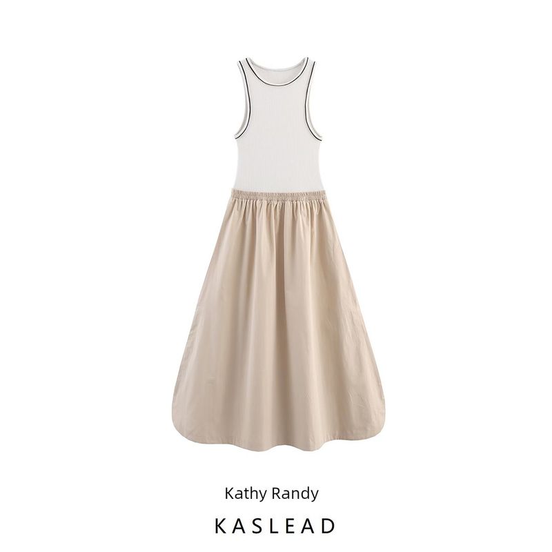 Kaslead New Women clothes Western Style Fashion Simple Patchwork Midi Dress 8351047