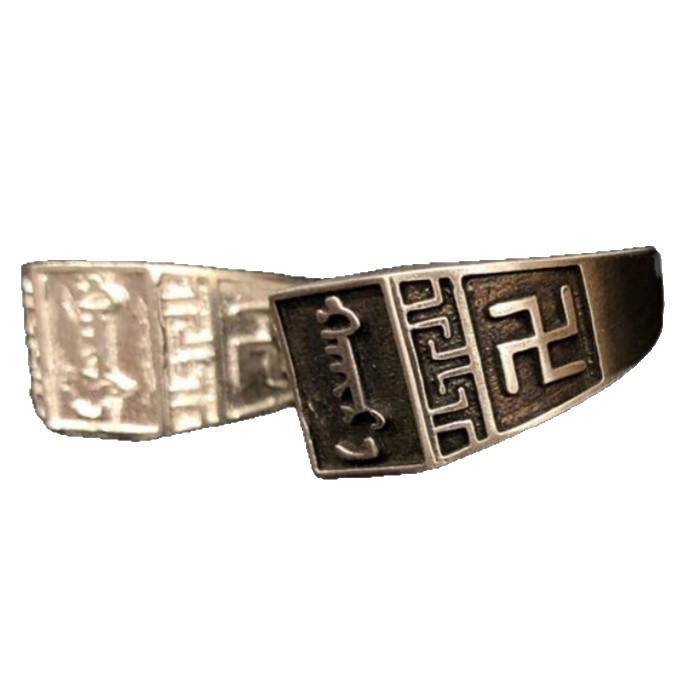 Yin Taifei Retro thajské stříbrné nastavitelné unisex prsten s mongolským písmem