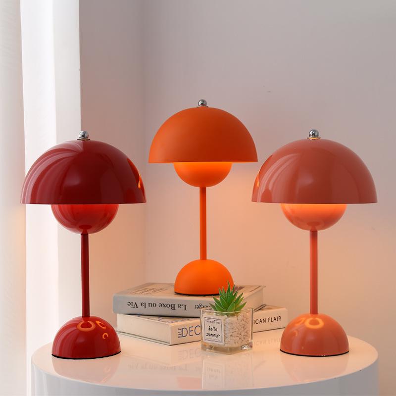 Danish Mushroom Table Lamp - USB Bedroom Night Light with Metal Iron Art Design
