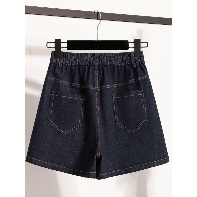 European American Summer New Plus Size Women's Thin Fashion Tape Dark Blue Casual Stretch Denim Short Culotte XL-5XL