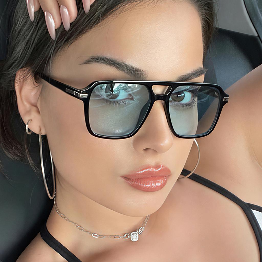 Square Women Sunglasses Retro Large Frame Men Sunglasses Fashionable Black Lens Glasses Travel Driving Punk Aviator Sunglasses