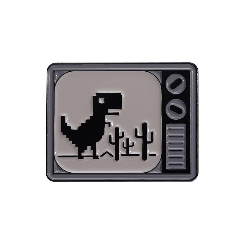 Cartoon Pixel Dinosaur Pink Brooch - Fun Alloy Badge for Clothing & Bags
