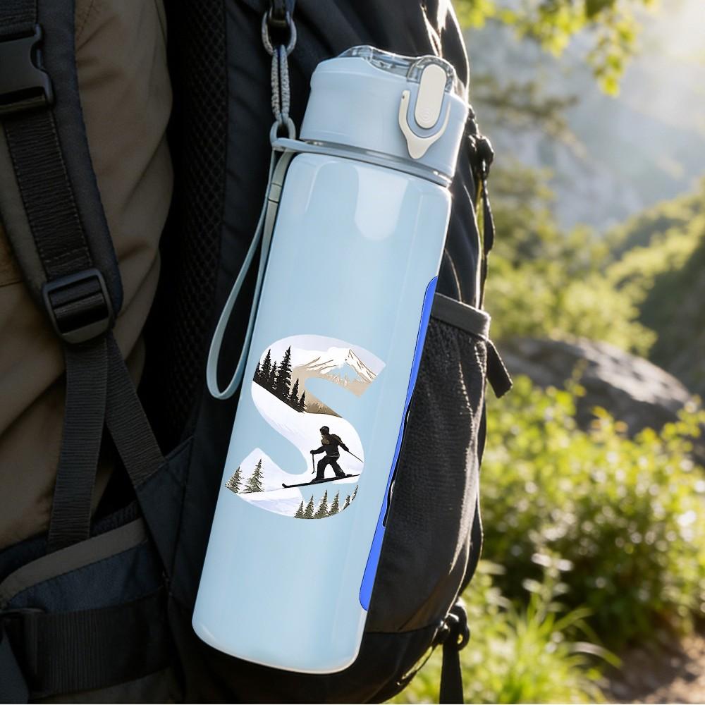 1PC Ski Sport Winter Equipment Print 750ml Color Plastic Sports Water Bottle Leakproof Flip Straw Lid Suitable for Sports Office Home Use