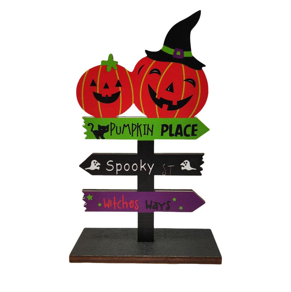 Creative Wooden Halloween Ghost and Pumpkin Ornament for Desktop Display