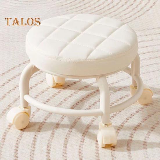 Nízká rolovací stolička s otočnými koly o 360 stupňů Polstrované sedátko z umělé kůže s kovovými nohami Robustní otočná sedací stolička