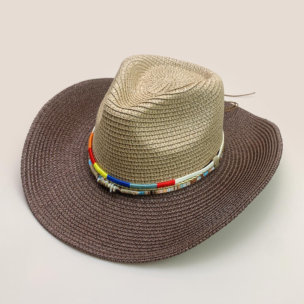 Hollow Beaded Rope Colorful Beach Cowboy Hat Men'S And Women'S Foldable Sunshade Breathable Mountaineering Straw Hat
