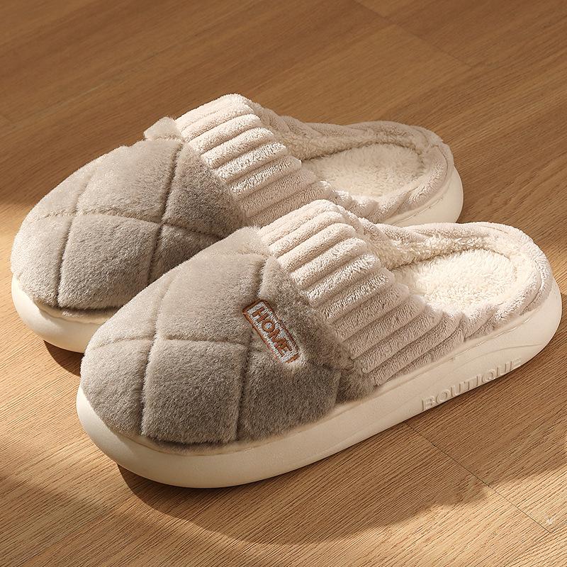 Cotton Slippers for Women, Plush In Autumn and Winter, Thick Soled for Home Use, Warm and Non Slip for Couples, Fuzzy Cotton Slippers for Men