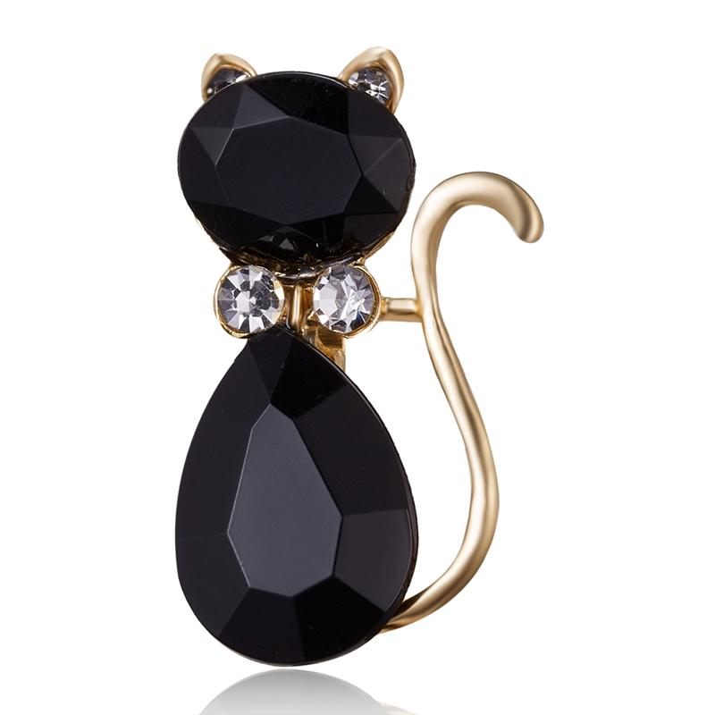 Cartoon Animal Black Cat Brooches Funny Vintage Rhinestone Cat Shirt Lapel Pins Cute Kitten Badge Party Birthday Jewelry Gifts