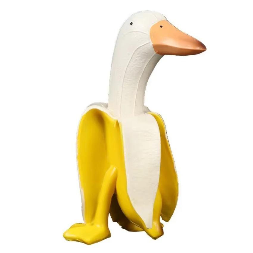 Banana Duck Art Statue Whimsical Peeled Banana Duck Decoration Creative Craft Artwork for Garden Yard Lawn Resin Garden Statues