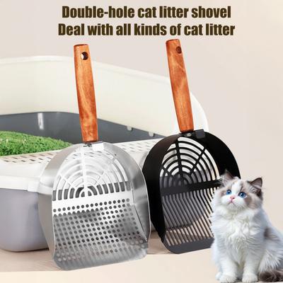 Katzenstreuschaufel Edelstahl Siebschaufel mit langem Griff Haustierabfallschaufel Reinigungswerkzeug für Katzentoilette