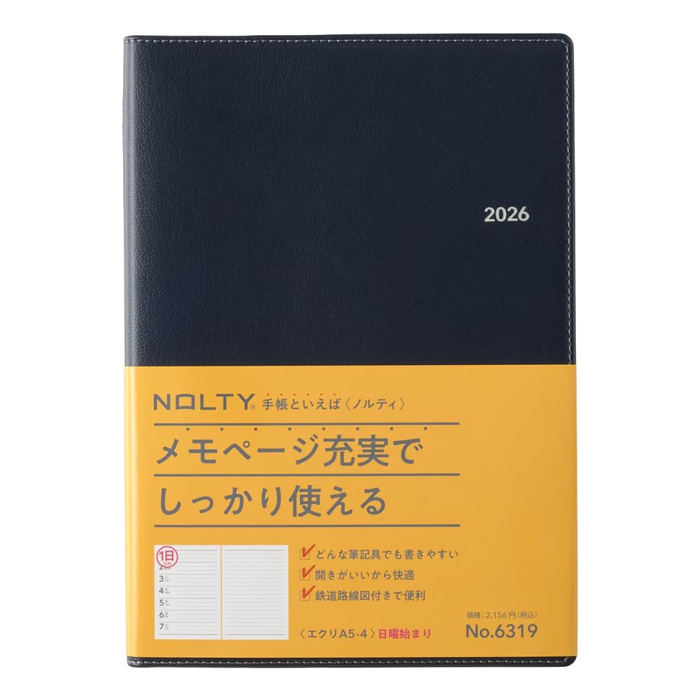 NOLTY 2026 A5 Weekly Ecrit Dark 6319 December Planner, 4, Navy, (Starts 2025)