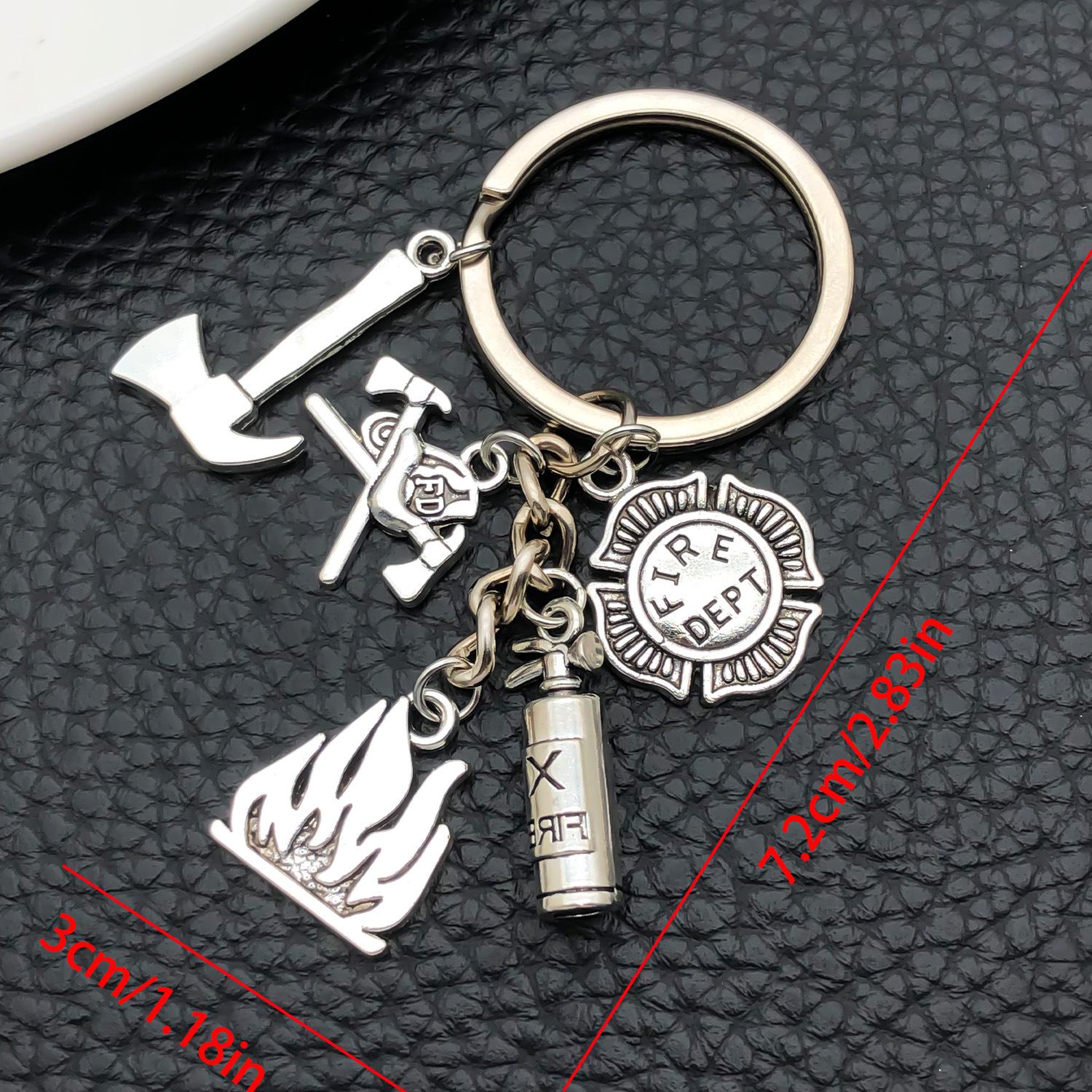 Hero Firefighter Axe & Extinguisher Keychain Pendant