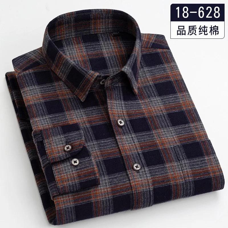 100% Pure Cotton 8XL 7XL Casual Slim Fit Shirt Men Longsleeve Shirt for Men Dad Loose Plaid Shirt Plus Size Button Up Shirt