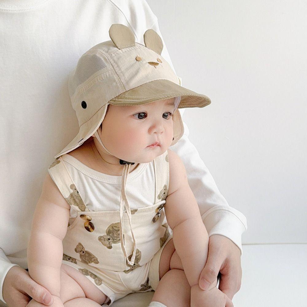 Embroidery Sun Cap Cartoon Bear Ear Kids Panama Hat New Summer Baby Hat  Boys Girls
