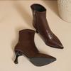 2026 New Autumn Winter Women Ankle Boots 22-24.5cm Elastic Fabric Pointed Toe  Short Boots High Heel Back Zip Skinny Boots