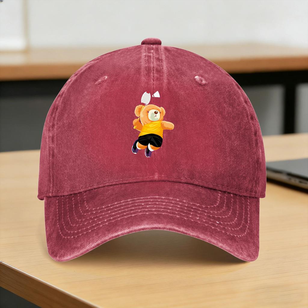 Teddy Bear Playing Badminton Print Casual Baseball Cap Summer for Young Unisex And Women Trucker Hat SunProof