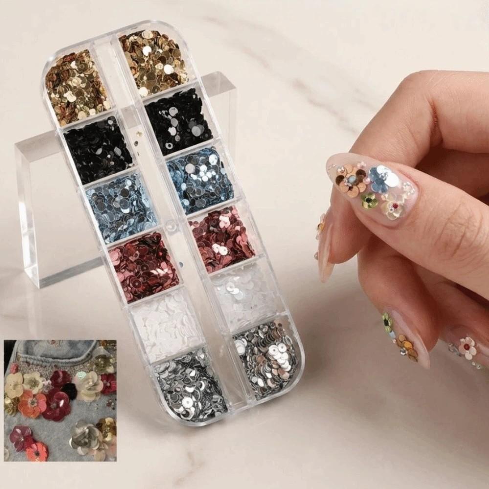12-Grid Polka Dot Glitter Nail Art Decorations Colorful DIY Sequins Nail Decorations Minimalist Nail Art Decorations Nail Salon