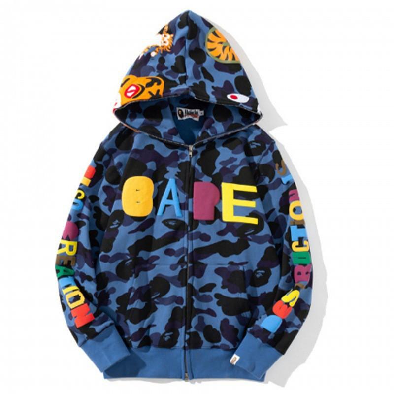 Shark 3D Print Zip Up Hoodie Camo Streetwear Teens