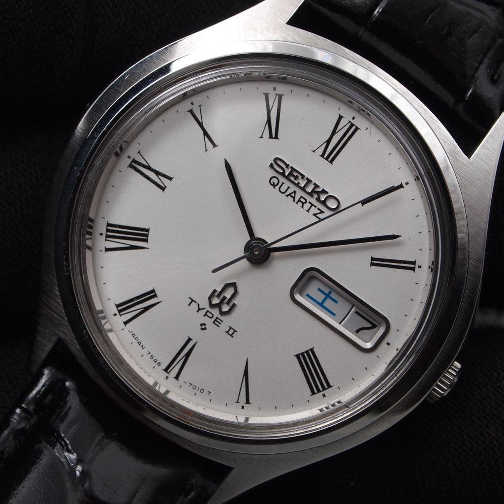 Used Overhauled SEIKO Type 2 Roman Sunburst 7546 Vintage Quartz