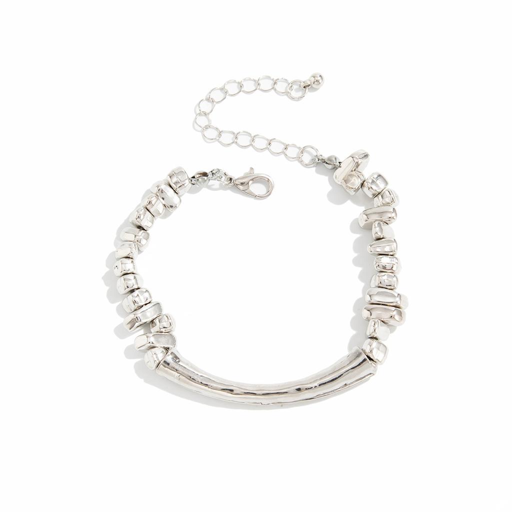 Design Sense Irregular Broken Silver Ccb Beaded Necklace Female, Personalized Metal Elbow Clavicle Lazy Necklace Ornament