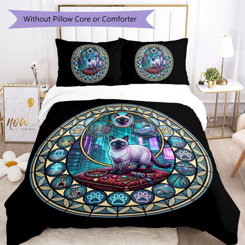 Cyber Cat Kingdom Pattern Bedding,Quilt Set Quilt Cover Pillowcase Home Birthday Gift (1 * duvet cover + 2 * pillowcase, without core)