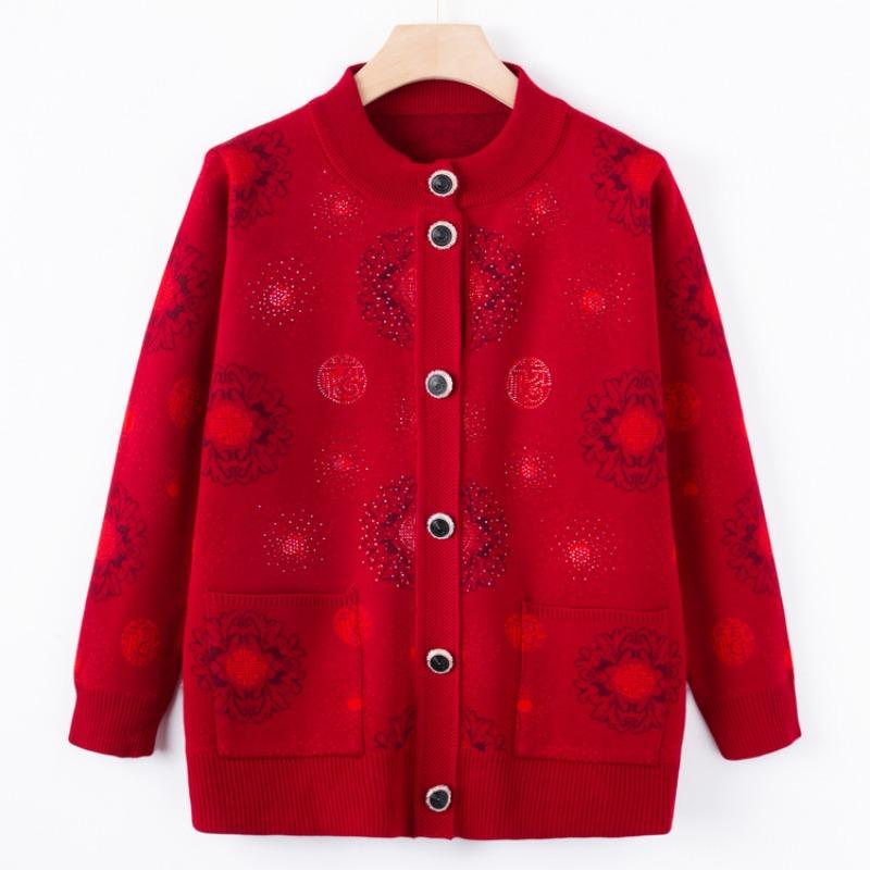 Early Autumn Mother New Knitted Sweater Jacket Middle Old Grandmother Sweater Cardigan Autumn Top Old Man Clothes