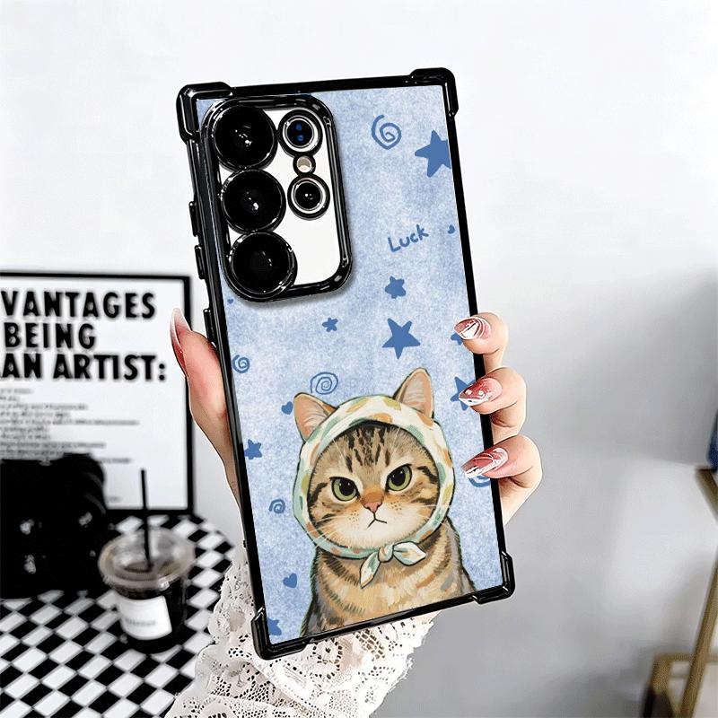 Cute Floral Headscarf Kitten Plating Phone Case For Samsung Galaxy S24 S25 FE S26 Edge S23 Ultra S22 S21 Plus S20 Anti-Fall Aira