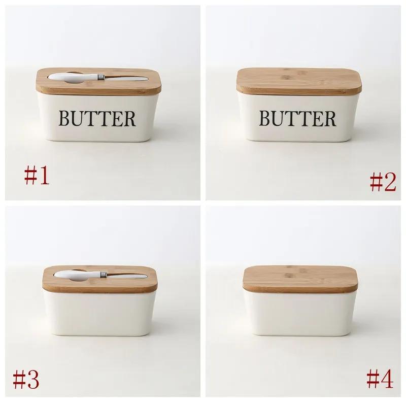 Rectangular Ceramic Butter Box Sealed Jar Butter Box Knife Western Style Household Cheese Box Kitchen Storage Tool YLE33