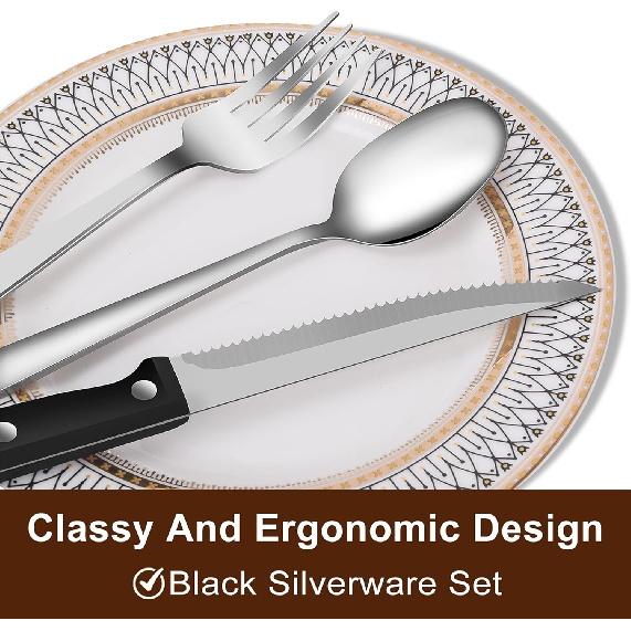 24-Piece Silverware Set Flatware Set for 4, Mirror Polished Stainless Steel with Steak Knives - Dishwasher Safe Kitchen Utensil Sets for Home,