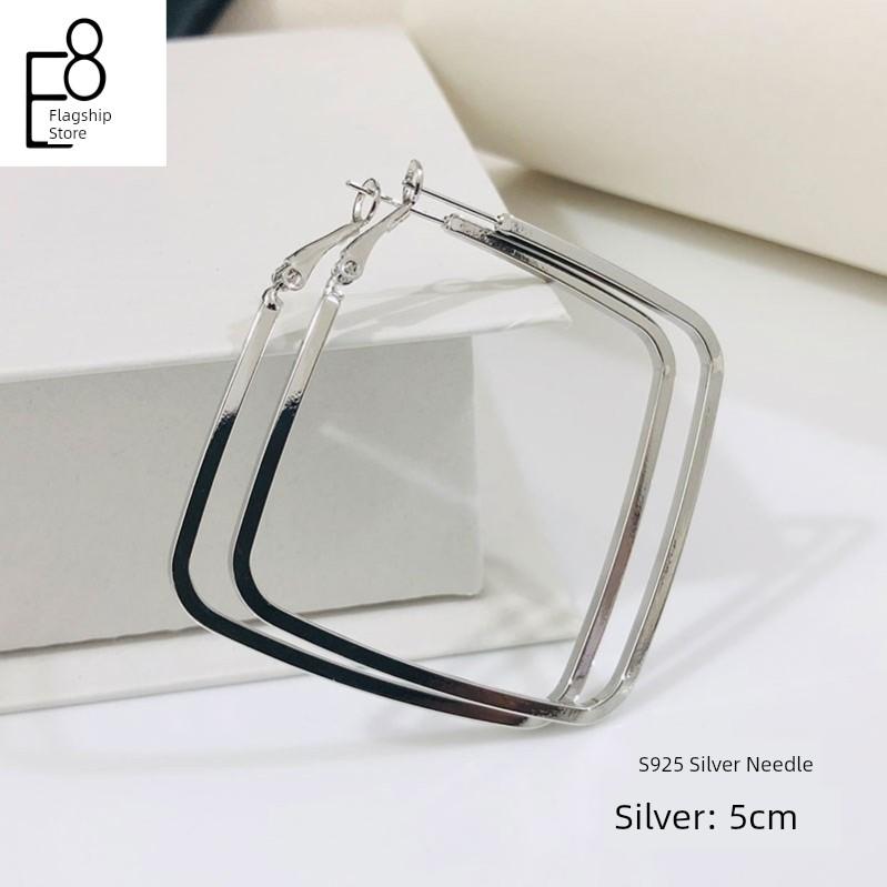 S925 Sterling Silver Simple 2026 New Style Square Hoop Earrings Exaggerated Large Earrings European and American Style Ear Studs