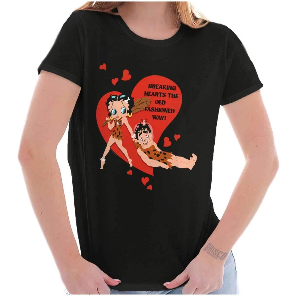 Betty Boop Cavegirl Breaking Hearts Old Way Womens Top Junior Graphic Tee S