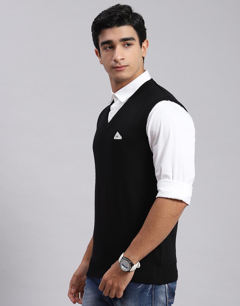 Monte Carlo Mens Black Solid V Neck Sweater