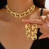 3-teiliges Schmuckset mit Ohrringen und Halskette im Punk-Stil, klobiges goldenes Kettendesign, geeignet für Männer und Frauen, passend zu täglichen Outfits, Unisex-Schmuck