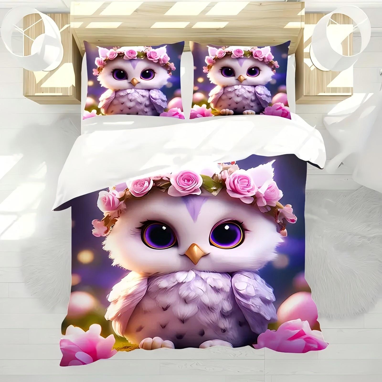 

Cute Owl Pattern 3D Printed Duvet Cover Cartoon Animal Style Bedding Set Pillowcases Polyester Soft Comfortable Quilt Cover Set 135x200cm 2pcs