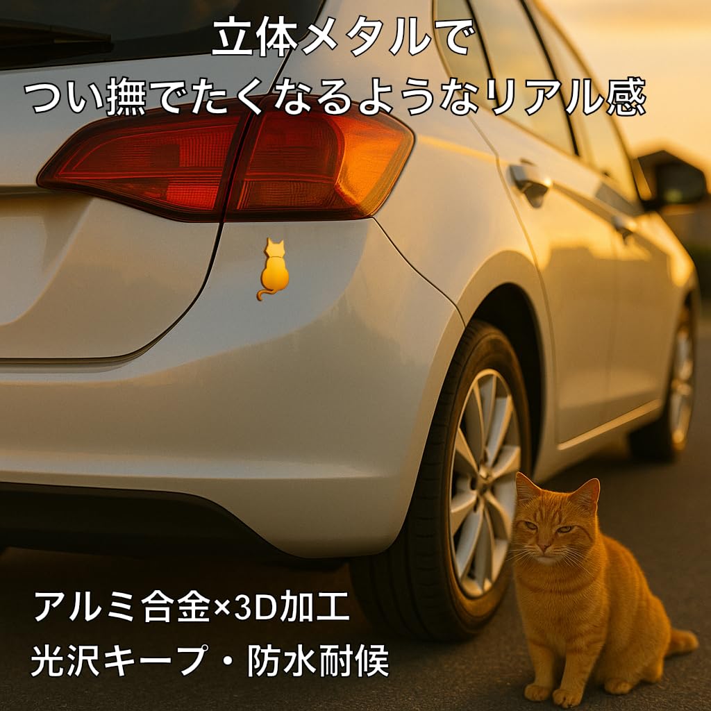 Cat Emblem Sticker for Car, 3D Metal, Set of 2, Waterproof Seal, Decal, Car