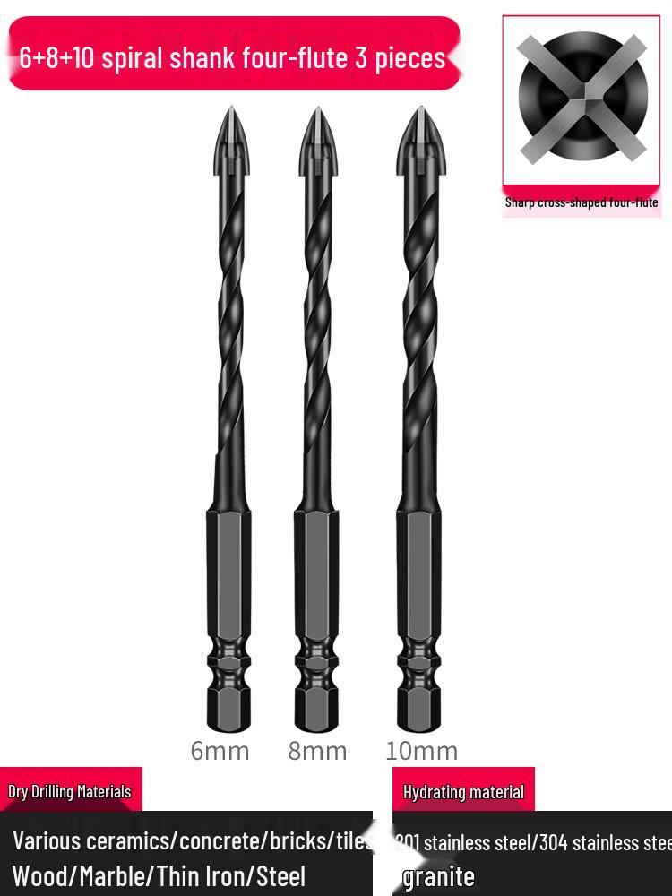 6mm All-In-One Tile and Concrete Drill Bit - Four-Flute Alloy Triangle for Glass and Cement