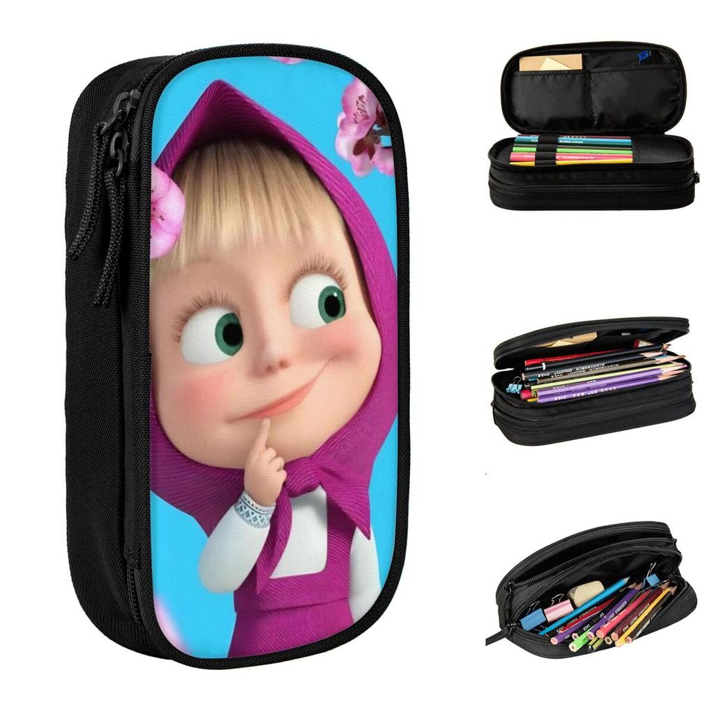 Cartoon Cute M-Masha And The Bear Pencil Case Pencil Pouch Pen Holder for Girl Boy Large Bags School Supplies Zipper Stationery