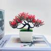 Exquisite Geometric Shape Potted Ornamental Wide Application Simulation Greeting Pine Bonsai Plant for Home Pot