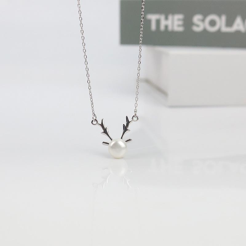 Exquisite S925 Silver Antler Necklace with Freshwater Pearl - Ideal Christmas Gift
