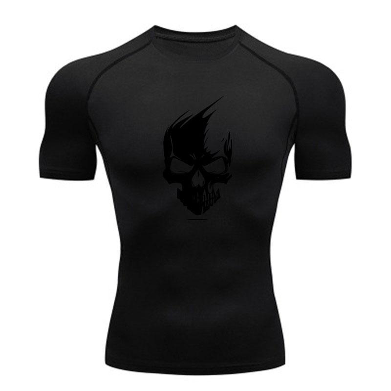 Men's Compression Fitness T-Shirt, Stylish Spiky Skull Print