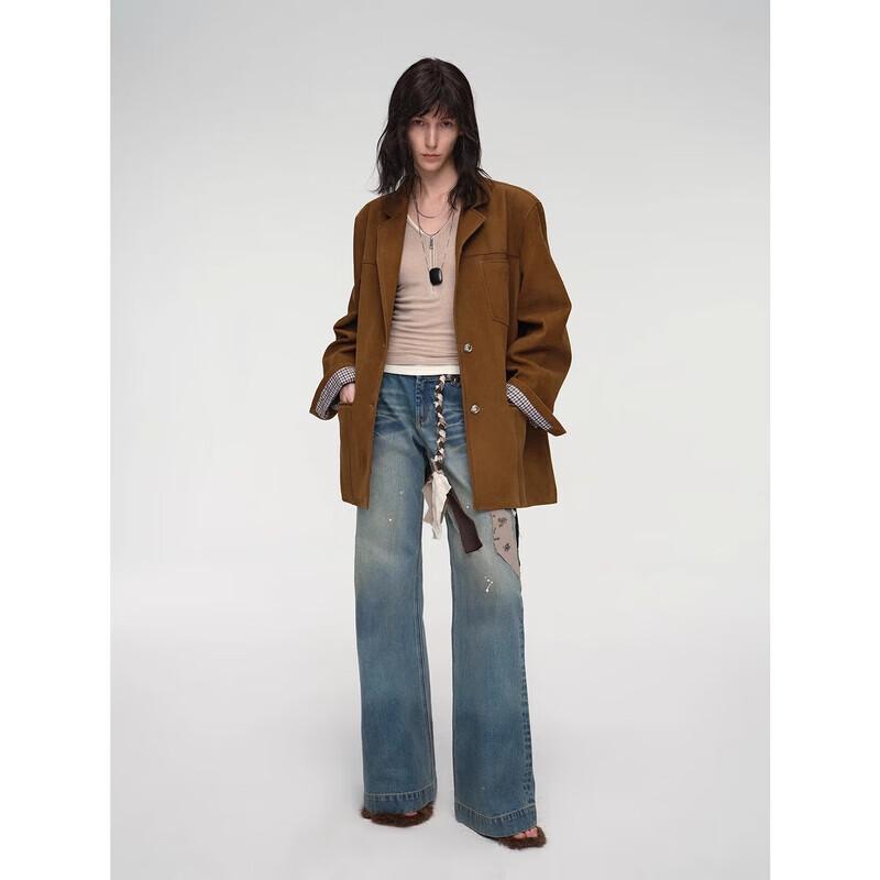 Fuzhien Premium Vintage Leather Blazer Jacket for Women