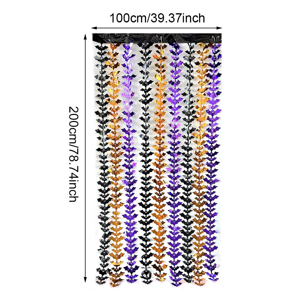 Runtowo 1x2M Pumpkin Bat Spider Foil Fringe Backdrop ,Halloween Party Ribbon ,Ghost House, Halloween Horror Background Decor