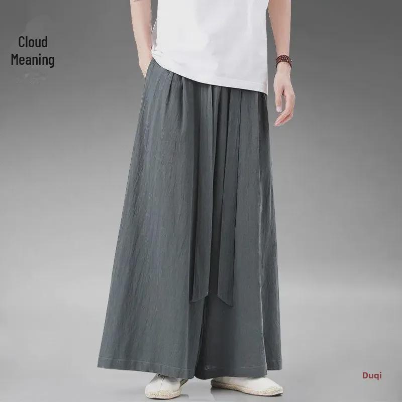 Men's Ice Silk Hanfu Pants: Chinese Style Song Pants, Retro Wide-Leg Zen Meditation Casuals