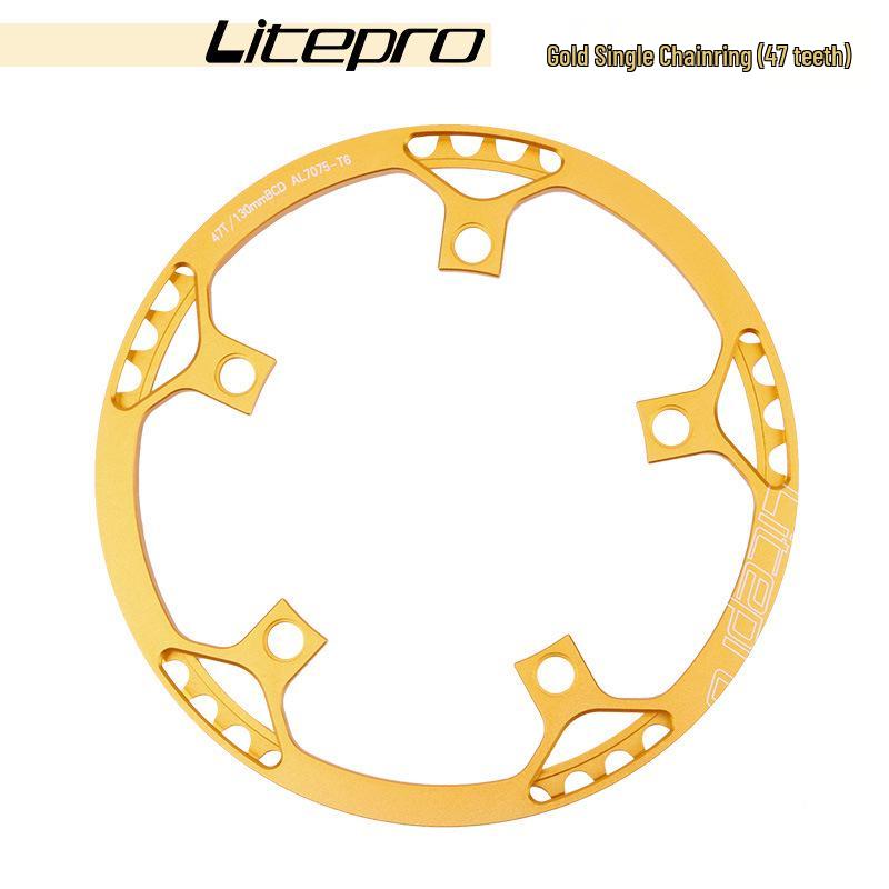 Litepro Folding Bike Crankset with Round Chainrings: 45T, 47T, 53T, 56T, 58T - Square Hole Design