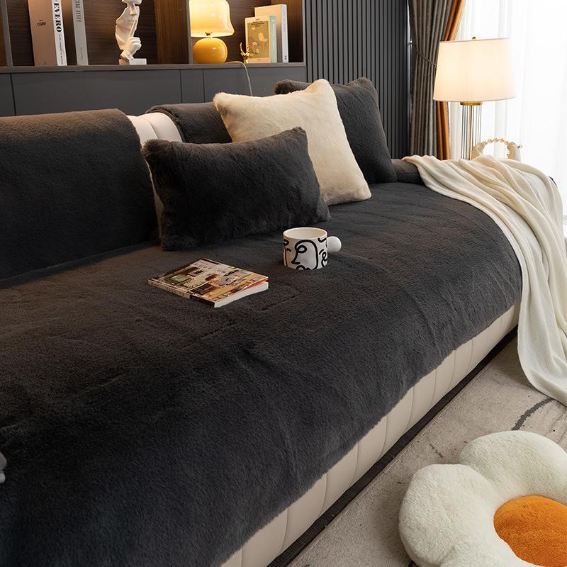 High-End Entry Lux Mink Fur Thickened Fleece Sofa Cushion Winter Sofa Cover Full Covered Cloth