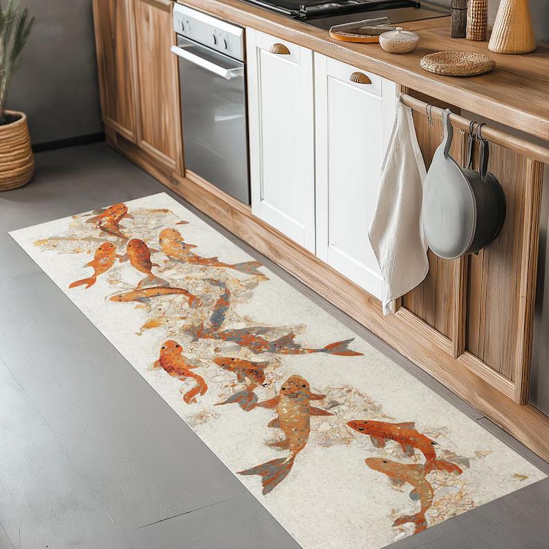 

Fish Runner Rug for Kitchen Decor Japanese Style Non-Slip Floor Carpet Long Hallway Mat Washable Modern Home Accent Carpets 40X120CM