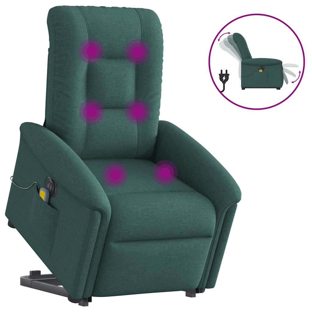 Electric Massage Recliner with Rising Function Dark Green Fabric